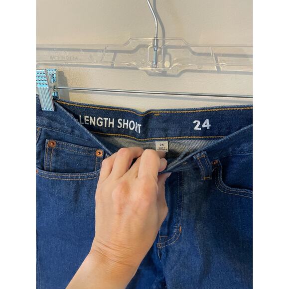 J. Crew High Rise Long Cut Off Denim Jean Dark Blue Wash Size 26 NEW - Picture 6 of 8